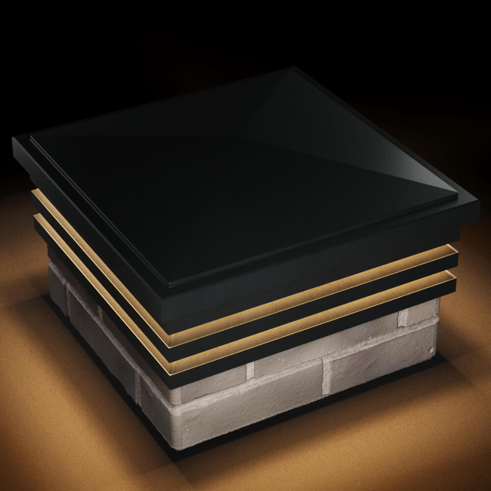 Колпак Zking Бона ХайТек Черный на столб 1.5х1.5 кирпича (385х385мм) с подсветкой в Подольске фото