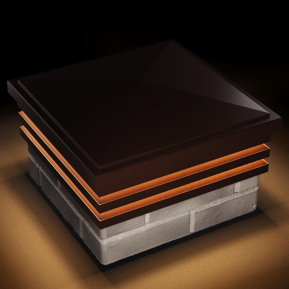 Колпак Zking Бона ХайТек Коричневый на столб 1.5х1.5 кирпича (385х385мм) с подсветкой в Подольске фото