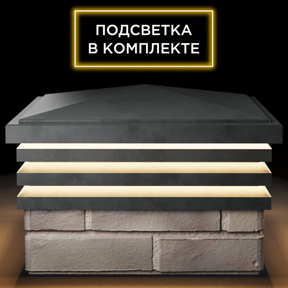 Колпак Zking Бона ХайТек Серый на столб 1.5х1.5 кирпича (385х385мм) с подсветкой Подольск фото
