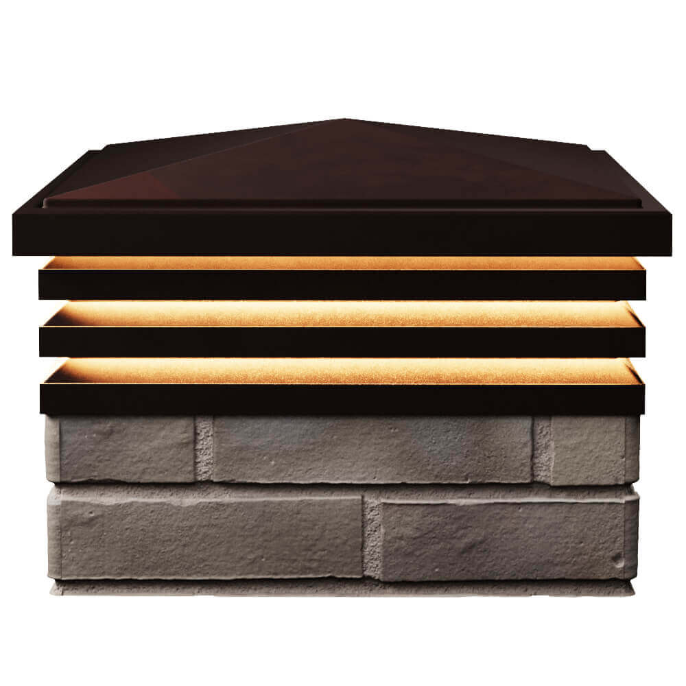 Колпак Zking Бона ХайТек Коричневый на столб 1.5х1.5 кирпича (385х385мм) с подсветкой в Подольске фото